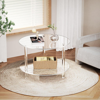 Acryl salontafel voor woonkamer, rond, Lucite tafel met open opbergrek, doorzichtig