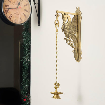 Esplanade Messing pauw muurbeugel - traditionele handgemaakte muurhanger voor Diya lamp, bel, woondecoratie (30 cm inch)