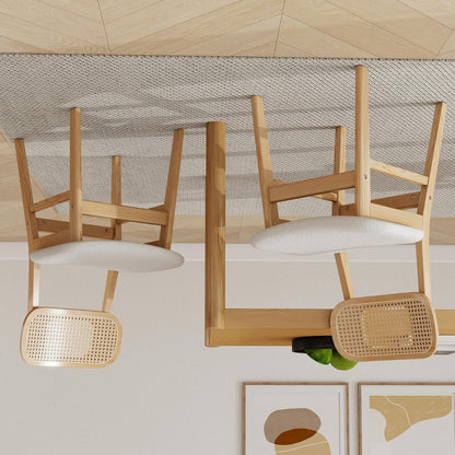 Rotan Eetkamerstoelen – Keukenstoelen – Zijden Stoelen – Side Chairs – Beige Variant – Ademend Rotan Rugleuning – Zachte Kunstbont Zitting - QUORE