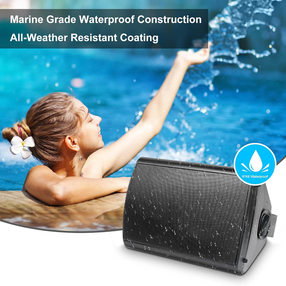 Herdio 6,5 inch Bluetooth buitenluidsprekers – luidspreker 800 W – buitenluidspreker met bron stereo versterkerbox, ideaal voor terras, tuin, veranda (4 zwart)