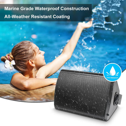 Herdio 6,5 inch Bluetooth buitenluidsprekers – luidspreker 800 W – buitenluidspreker met bron stereo versterkerbox, ideaal voor terras, tuin, veranda (4 zwart)