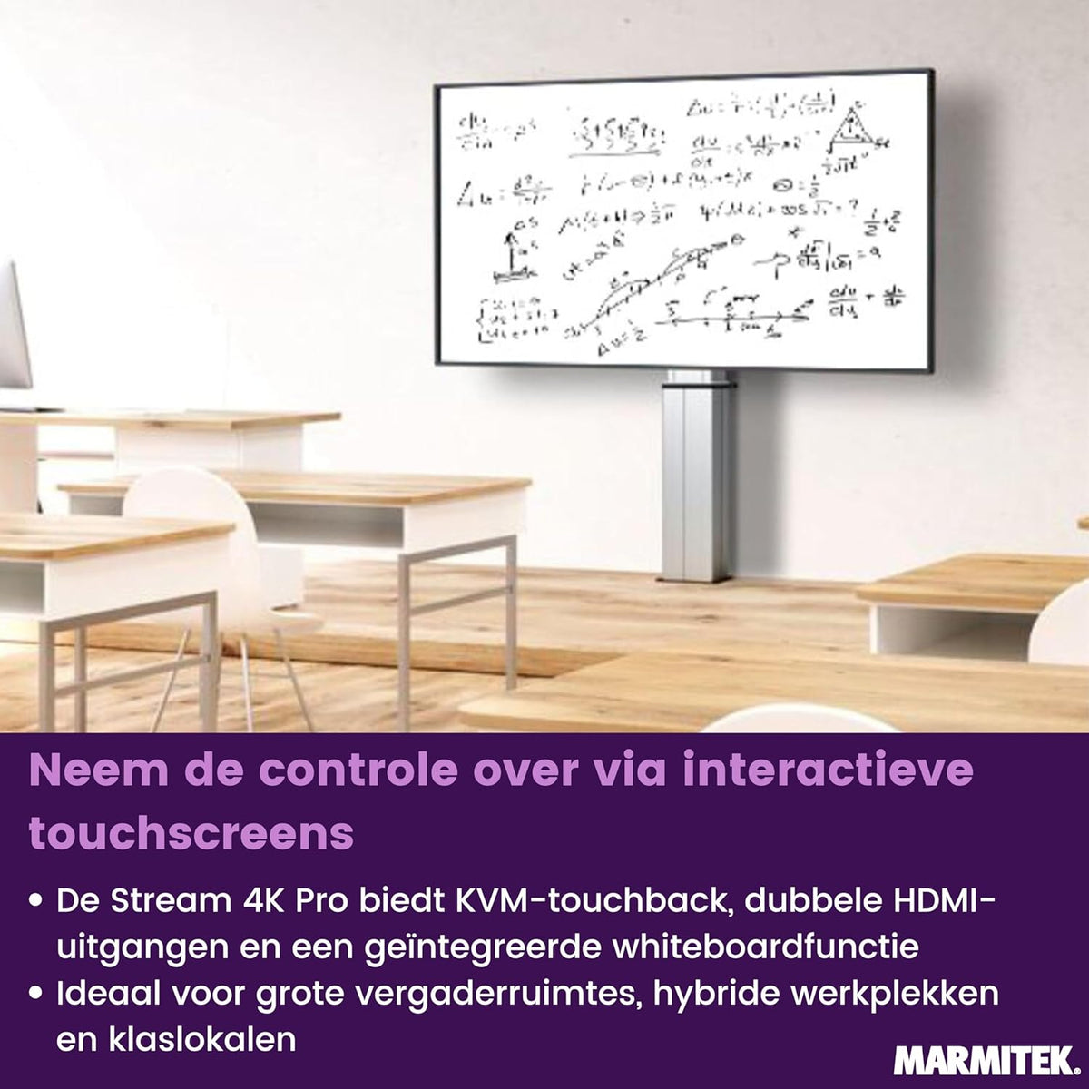 Draadloos 4K HDMI presentatiesysteem Marmitek Stream 4K Pro KIT 2TX/1RX - 2 USB-C dongles voor one-click schermdelen - split screen, touchback, PoE, dual HDMI - BYOD vergaderruimte