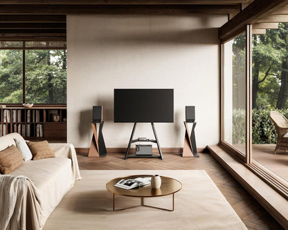 FITUEYES Design tv-standaard met wieltjes voor tv 32 43 55 65 inch, in hoogte verstelbaar 946 - 1076,5 mm, met 2 planken voor huis, woonkamer, conferentie serie Eiffel