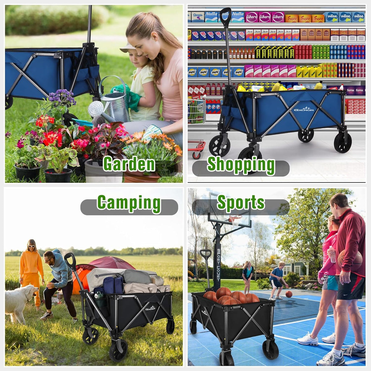 Festival Camping Trolley Cart, Heavy Duty Opvouwbare Strandwagen 100KG Capaciteit Opvouwbare All Terrain Utility Wagon voor Picknick Tuin Winkelen Buiten, Zwart