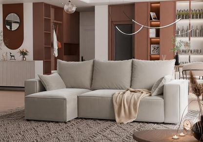 Corner sofa with sleeping function Tobi 246x145 cm - Sofa with bed drawer - corner sofa - L-shape - sofa bed - sofa bed with drawer - universal (Velo 623 Cappuccino) - QUORE