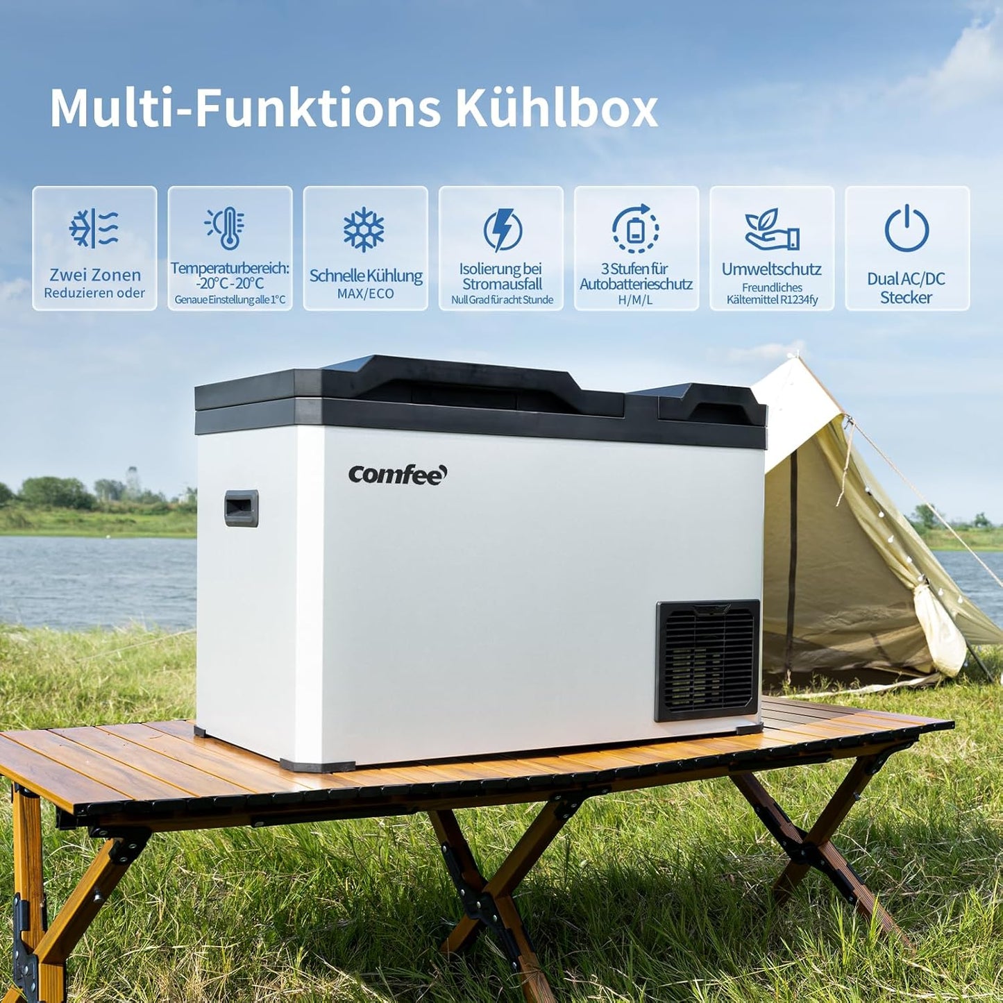 Koelbox – Compressor Koelbox – Elektrische Koelbox – Draagbare Koelbox – Camping Koelbox – 43 Liter Inhoud – Dubbele Koelzone Met Temperatuurregeling - QUORE