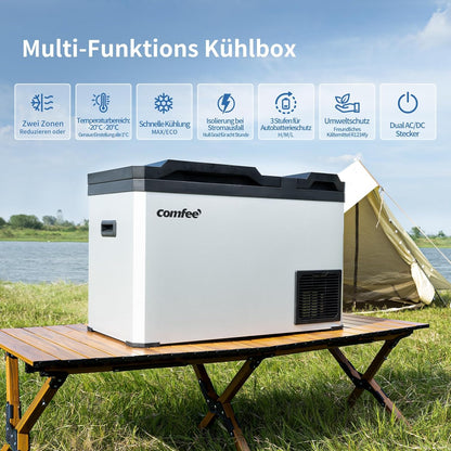 Koelbox – Compressor Koelbox – Elektrische Koelbox – Draagbare Koelbox – Camping Koelbox – 43 Liter Inhoud – Dubbele Koelzone Met Temperatuurregeling - QUORE