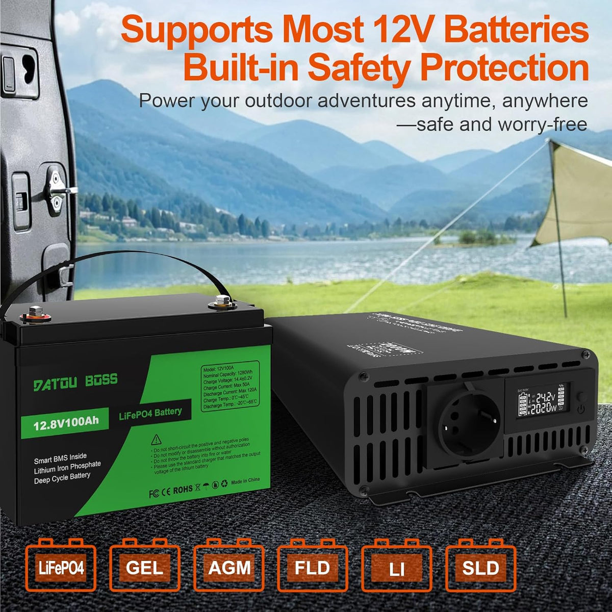 Omvormer Zuivere Sinus – Spanningsomvormer – Power Inverter – Stroomomvormer – 24V Omvormer – 24V naar 230V – 2000W continu, 4000W piek met LCD Display