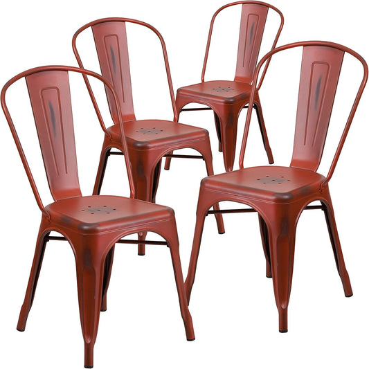 Flash Furniture Blake Commercial Grade 4 Pack noodlijdende Kelly rood metaal indoor-outdoor stapelbare stoel