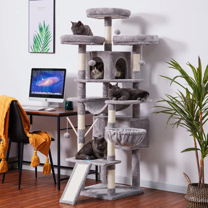 Krabpaal XXL voor Grote Katten – Kattentoren – Kattenboom – Kattenmeubel – Klimboom – Lichtgrijs – 180 cm Hoog – Met Groot Krabvlak en Sisaltouw