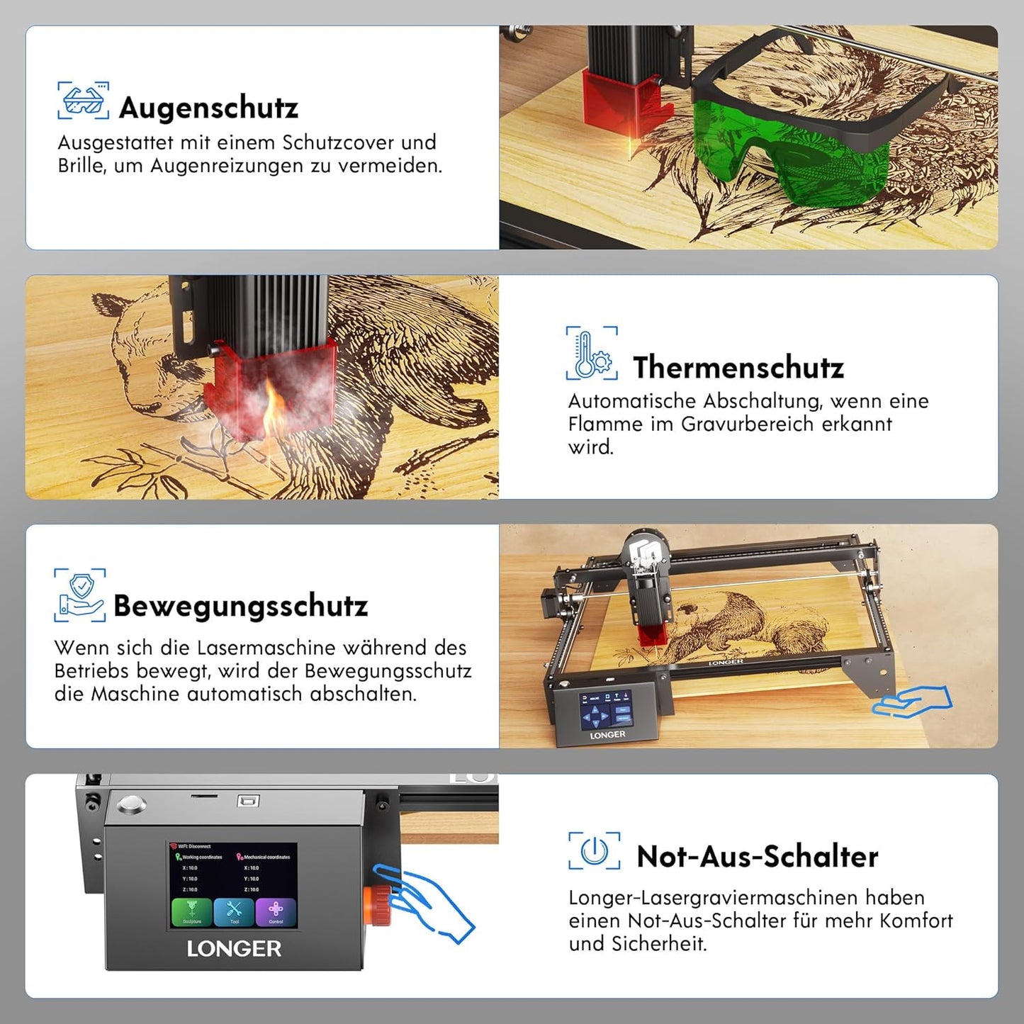LONGER 5 W lasergraveermachine beginners, 400 × 400 mm graveerbereik, 3,5 inch kleuren-touchscreen, app-besturing offline, metaal/glas/houtgravure, ideaal voor kleine bedrijven