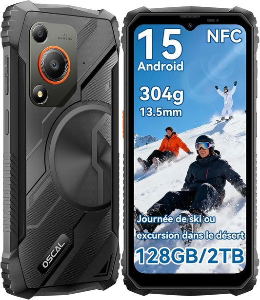 OSCAL Marine 1 mobiele telefoon, onbreekbaar, Android, 15,12 GB + 128 GB/2 TB, onbreekbare telefoon, smartphone 6,56 inch HD+ 90 Hz, 16 MP, IP69K/Dual SIM/NFC/GPS/2 jaar garantie