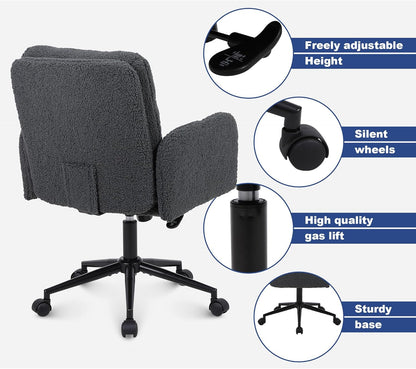 Youhauchair Bureaustoel, Imitatie Kasjmier Office Chair, Comfortabele Make-up Stoel met Verstelbare Hoogte, Ergonomic Chair Bureaustoelen voor Thuis en Slaapkamer, Donkergrijs