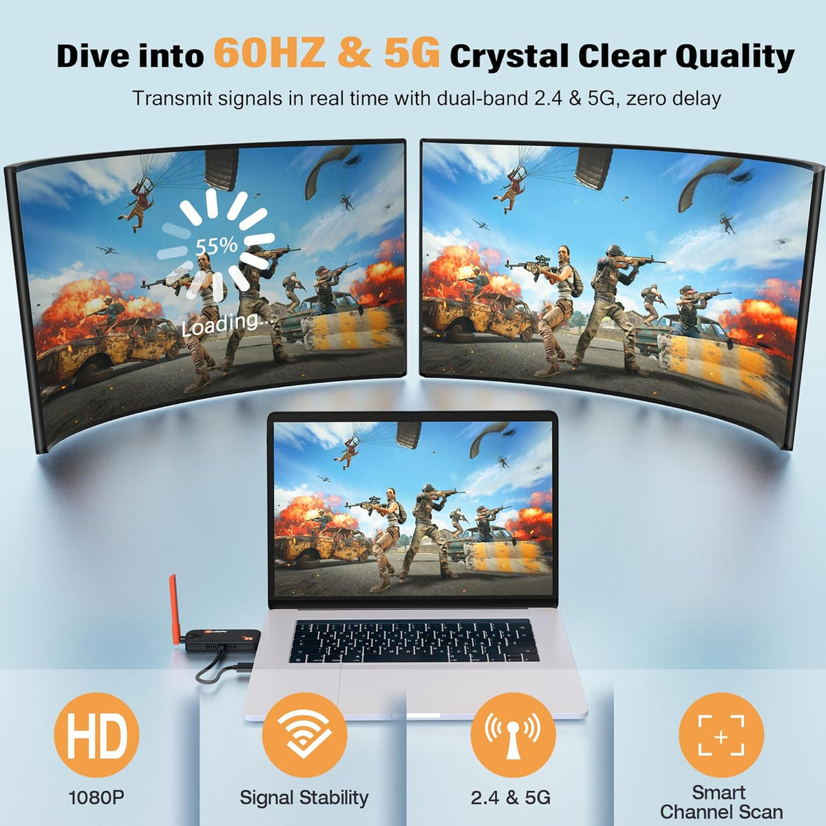 2025 Draadloze HDMI-zender en 2 Ontvangers, tot 6 RX'en, HDMI-Zender en Ontvanger, 5G/1080P Draadloze Extender Streaming Video Audio Voor Laptop, Camera Naar TV, Projector, Monitor - 165FT/50 M