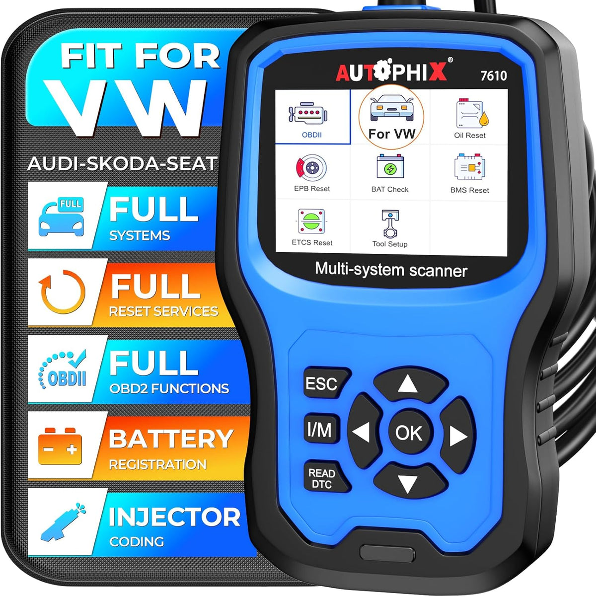 AUTOPHIX Elite Volledige Systemen Diagnostische Scan Tool Compatibel met VW Automotive Volledige Functies OBD2 Scanner Code Reader Batterij Registratie Tool Compatibel met VW Audi Na 1996
