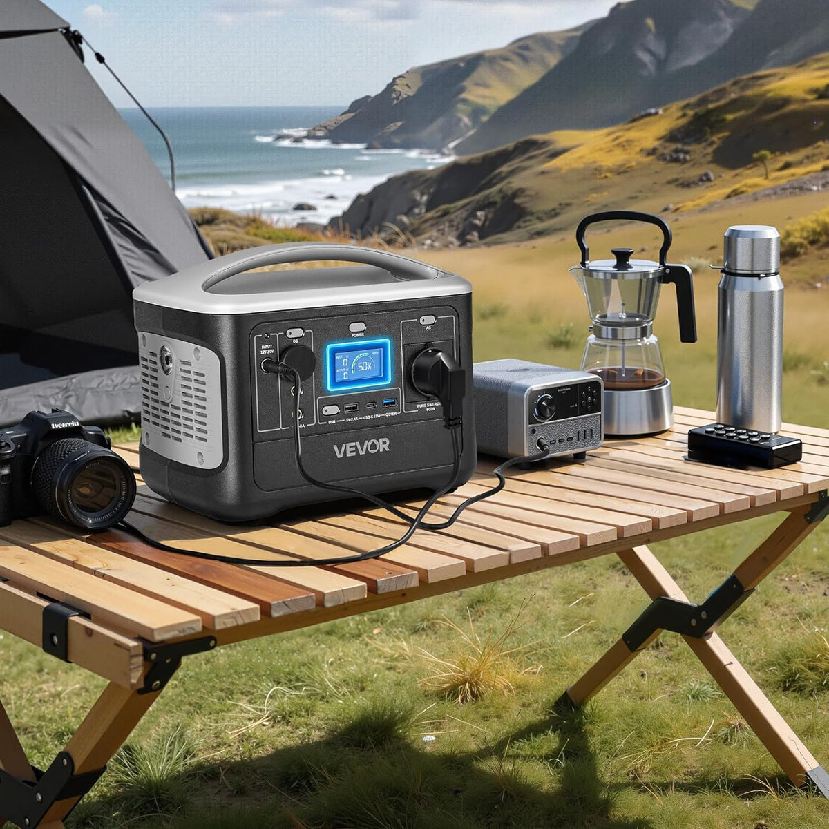 VEVOR Draagbaar powerstation, 600 W, LifePO4-accu, 493 WH, met 7 uitgangen, voor thuis, camping, reizen in de camper, zonnepaneel niet inbegrepen