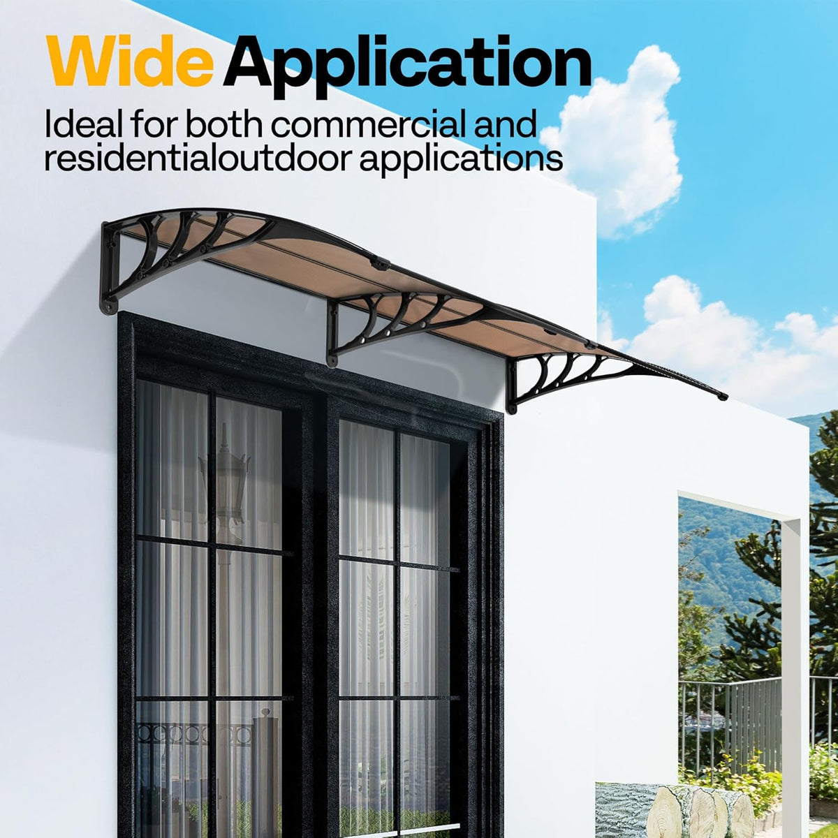 VIVOHOME Luifel voor voordeurraam luifel 200×100cm Polycarbonaat gesplitste dakbedekking Bruine lessenaarsdakluifel met zwarte beugel voor zonwering en regenbescherming