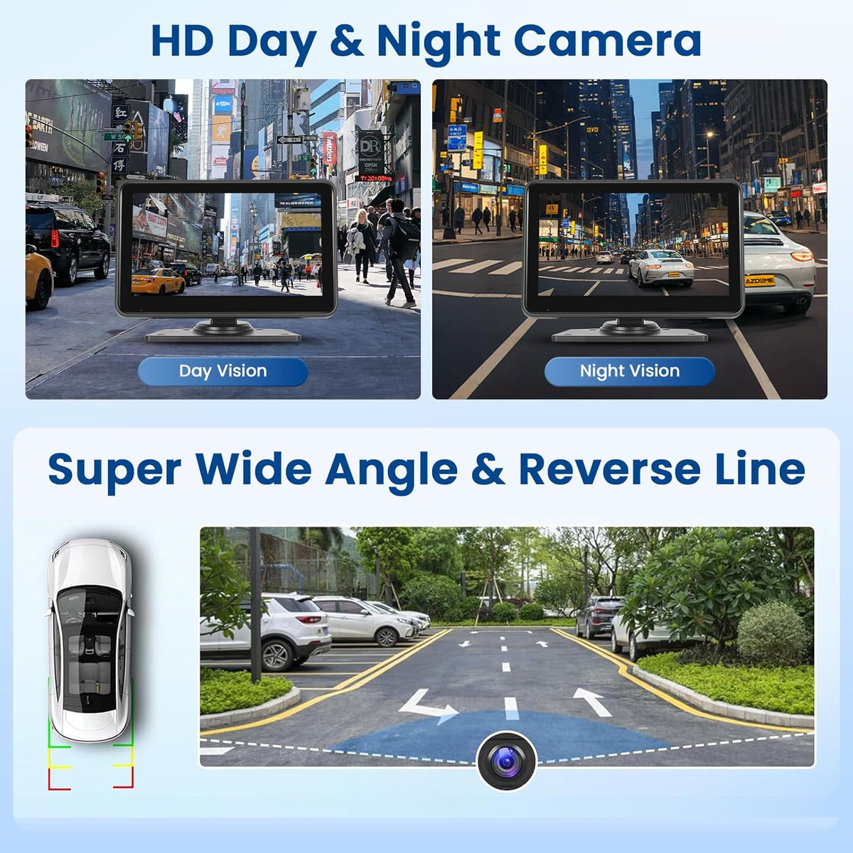 Hikity Achteruitrijcameraset voor 2 camera's IP68 met touchscreen, achteruitrijcamera met audio-afspelen/loopopname/BSD/IR zicht, voor camping, vrachtwagen, camper, aanhangers, 12 V-24 V