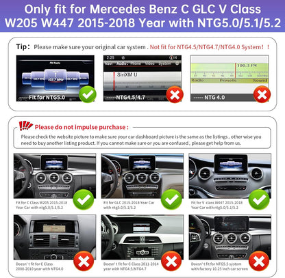 Road Top 10.25 Inch Car Radio Wireless CarPlay Android Car Touch Screen for Mercedes Benz C GLC V Class W205 W447 2016-2018 Year with NTG5.0 System, Support Mirrorlink - QUORE