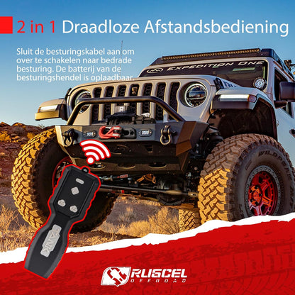 RUGCEL WINCH 12000LB(5443 kg) Waterdichte Elektrische Synthetische Touw Lier 12V met Hawse Fairlead, 2 in 1 Draadloze Afstandsbediening, Dubbele Kleur Touw, voor Truck SUV