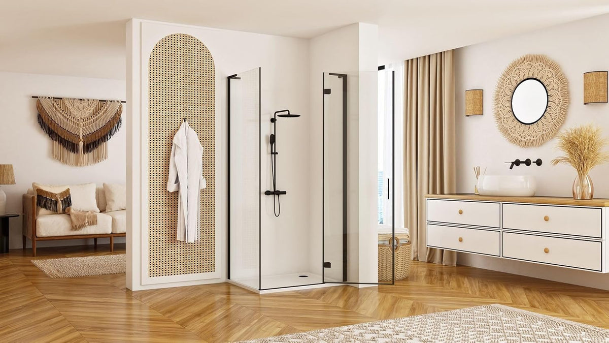 Douchecabine – Douchecabine Zonder Douchebak – Douchehoek – Douchecabine Met Deur – Vierkante Douchecabine – 90x90 cm – Veiligheidsglas 6 mm – Mat Zwart Frame