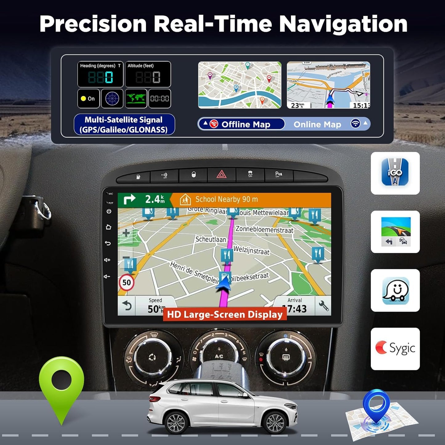 Android Autoradio – Navigatiesysteem – Multimedia Speler – Bluetooth Radio – Dashboard Headunit – 9 Inch 1080P Touchscreen – Draadloze CarPlay & Android Auto – DSP Audio – GPS Navigatie – 2+64G Plug & Play – Achteruitrijcamera inbegrepen