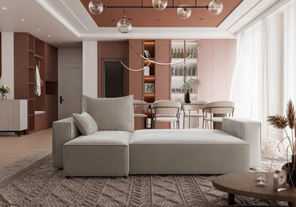 Corner sofa with sleeping function Tobi 246x145 cm - Sofa with bed drawer - corner sofa - L-shape - sofa bed - sofa bed with drawer - universal (Velo 623 Cappuccino) - QUORE