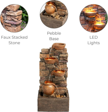 Teamson Home 4 Lagen Waterval Fontein Bruin LED Outdoor Decor