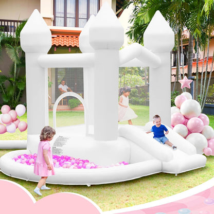 Opblaasbaar kasteel met luchtpomp, opblaasbaar kinderkasteel met glijbaan, groot ballenbad voor bruiloft, feest, tuin, verjaardag, voor 3-10 jaar, tot 140 kg