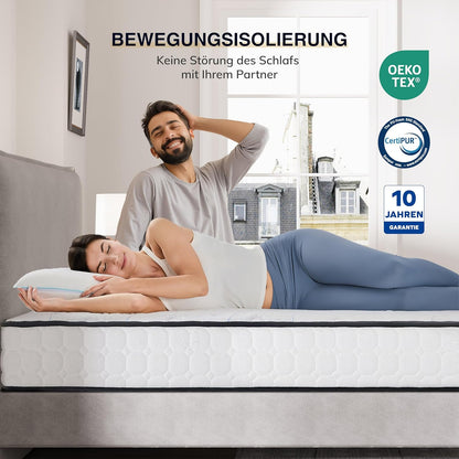 Ego Home Pocketveringmatras, 140 x 200 cm, hoogte 22 cm, ergonomisch, 7 zones, pocketveringmatras met comfortschuim en microvezelovertrek, hardheidsgraad H3 matras, Oeko-Tex-gecertificeerd