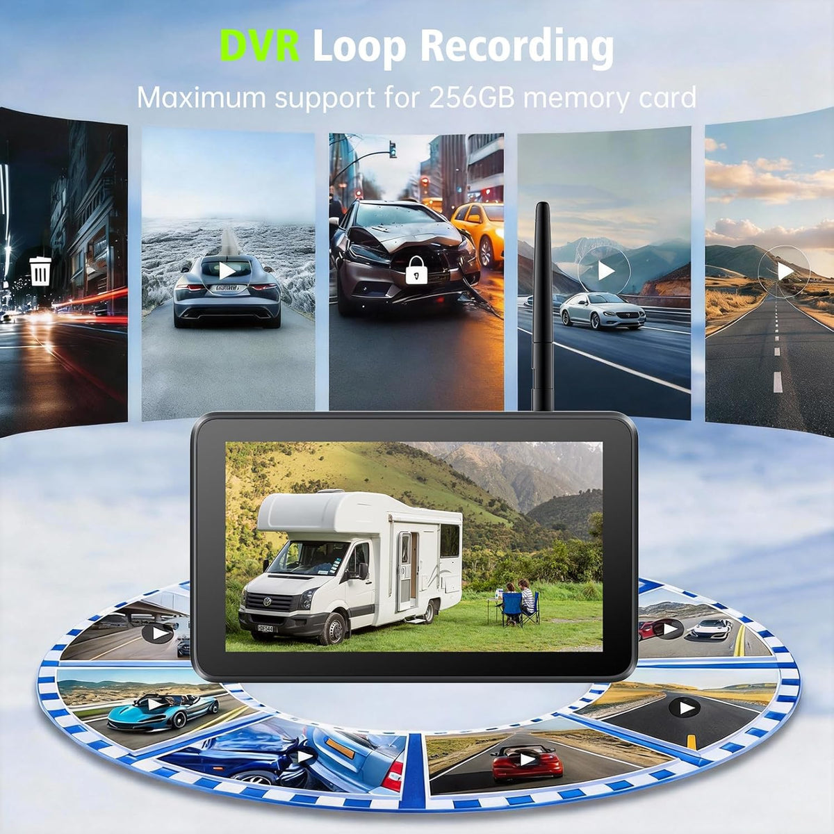 OBEST Draadloze achteruitrijcamera, magnetisch, met 9600 mAh accu, 7 inch touchscreen-monitor, ondersteunt tot 4 kanalen, IP69 waterdicht, doe-het-zelf installatie, voor caravan, vrachtwagen, auto