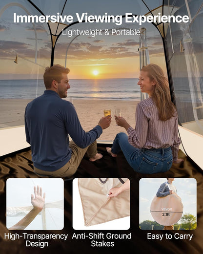 VEVOR Pop-up-sporttent, transparant, 160 x 160 cm, voor 2 tot 4 personen, waterdichte capsule voor buiten, met mat en afdekking, igloo koepeltent voor de tuin