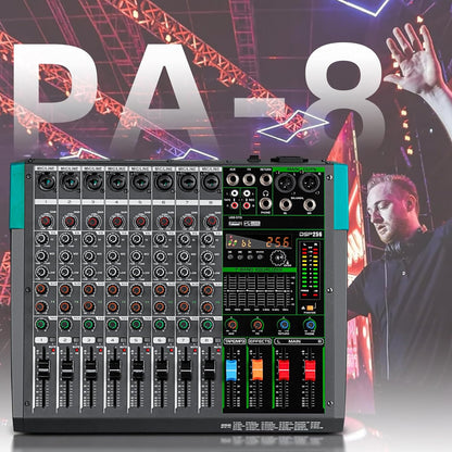 Professionele 8-Kanaals Audiomixer – Geluidsmixer – Mengpaneel – Mengtafel – DJ-Mixer – 259 DSP-Effecten – Bluetooth En USB-Speler