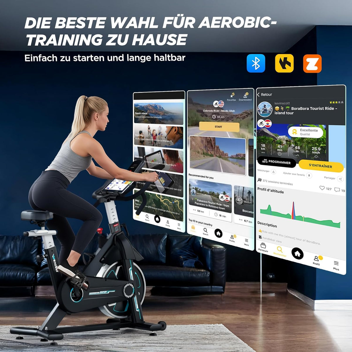 Hometrainer – Fitnessfiets – Fitnessbike – Indoor Bike – Ergometer – Bluetooth Monitor – Stil en Soepel Met Verstelbare Zitting - QUORE