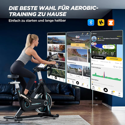 Hometrainer – Fitnessfiets – Fitnessbike – Indoor Bike – Ergometer – Bluetooth Monitor – Stil en Soepel Met Verstelbare Zitting - QUORE