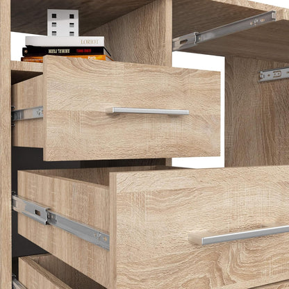 Computer table Ana, desk with 3 drawers, 1 shelf with door, 2 open shelves, 124 x 74 x 52 cm, 45 kg - QUORE