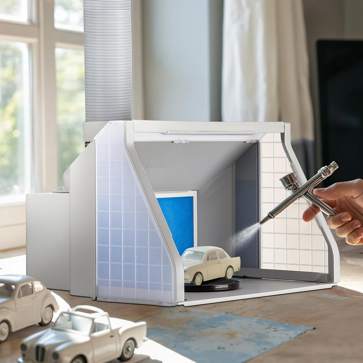 Wiltec airbrush-afzuigsysteem 9m³/min met LED-verlichting, tweetraps schakelaar en dubbele ventilator