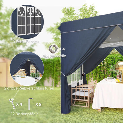 Paviljoen – Partytent – Gazebo – Tuinpaviljoen – Prieel – Opvouwbaar – Waterafstotend – UV-bescherming 50+ – 2,5x2,5 meter – Met 4 zijwanden – Donkerblauw