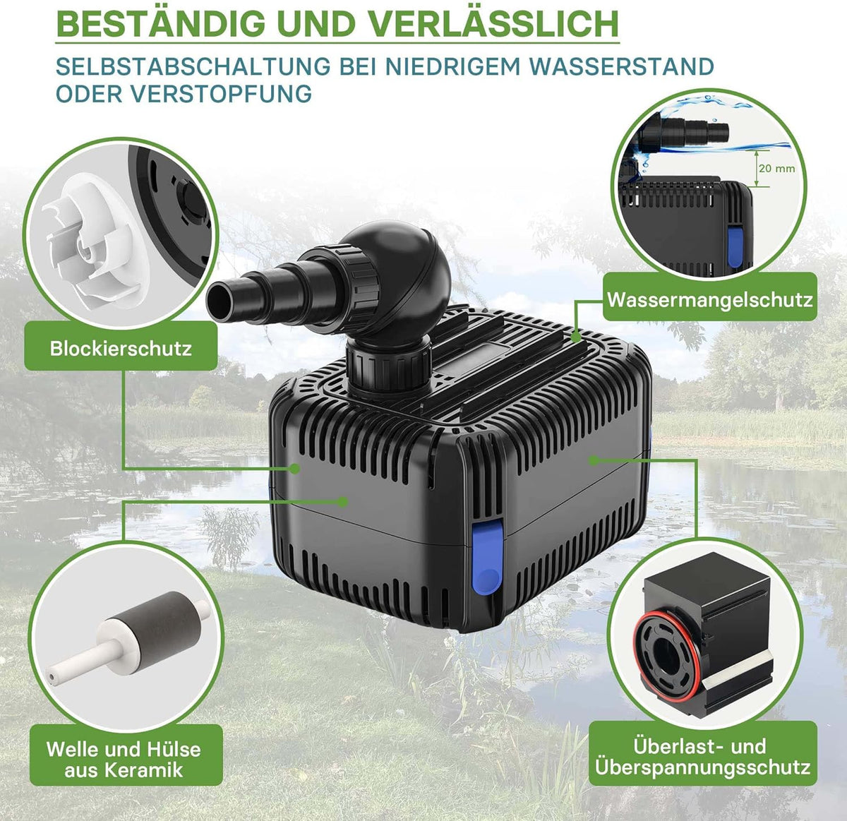 SunSun CDF-5800 vijverpomp 24 V DC 5000 l/h 40 W met ingebouwde blokkeer- en droogloopbeveiliging