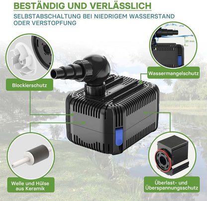 SunSun CDF-5800 vijverpomp 24 V DC 5000 l/h 40 W met ingebouwde blokkeer- en droogloopbeveiliging