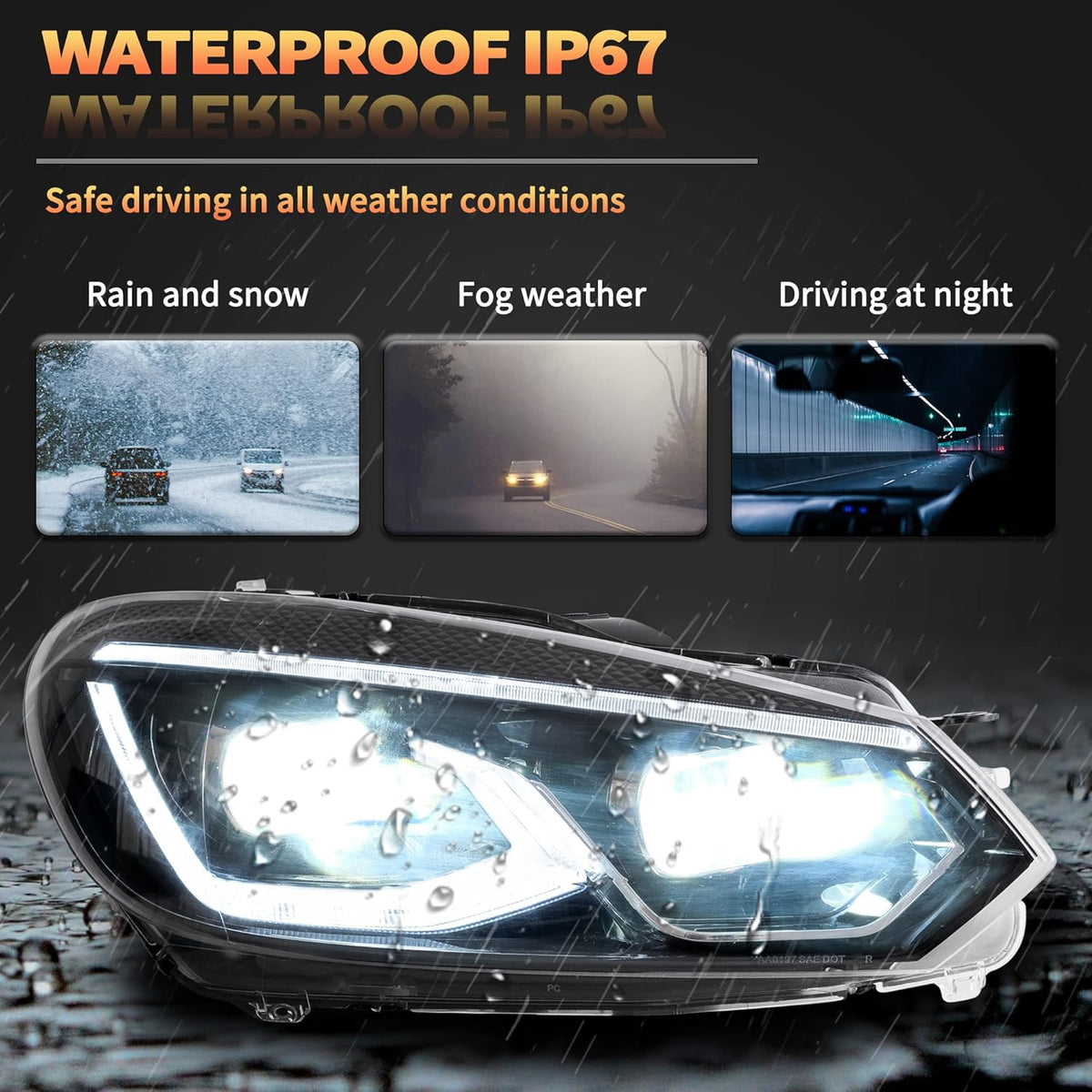VLAND Projectorkoplampen Compatibel voor Golf 6 MK6 TSI Halogeen 2008-2013 (Niet voor TDI/GTI/R), 1 set/Met E-keuringsmerk