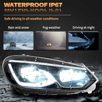 VLAND Projectorkoplampen Compatibel voor Golf 6 MK6 TSI Halogeen 2008-2013 (Niet voor TDI/GTI/R), 1 set/Met E-keuringsmerk
