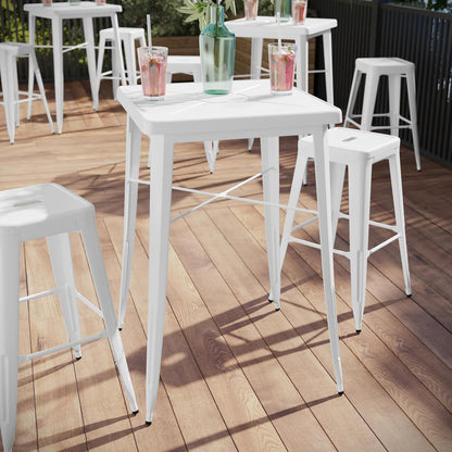 Flash Meubels 23.75'' Vierkant Metaal Binnen-Outdoor Bar Hoogte Tafel hedendaags 93.98 x 65.405000000000001 x 15.24 cm Kleur: wit