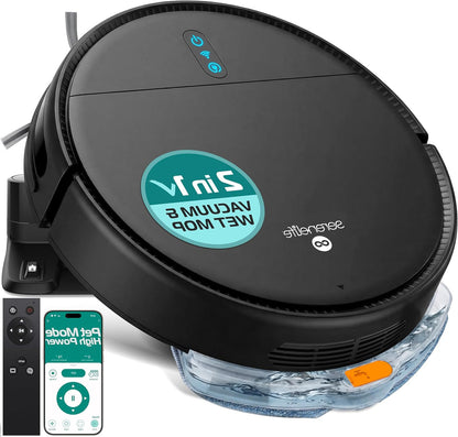 SereneLife Smart Robot Vacuum Cleaner with Mop Function – App Control, 3 Cleaning Modes, Anti-fall Sensors, Automatic Charging, 700Pa Suction Power, Ideal for Pets, Carpet & Hard Floors – Black - QUORE
