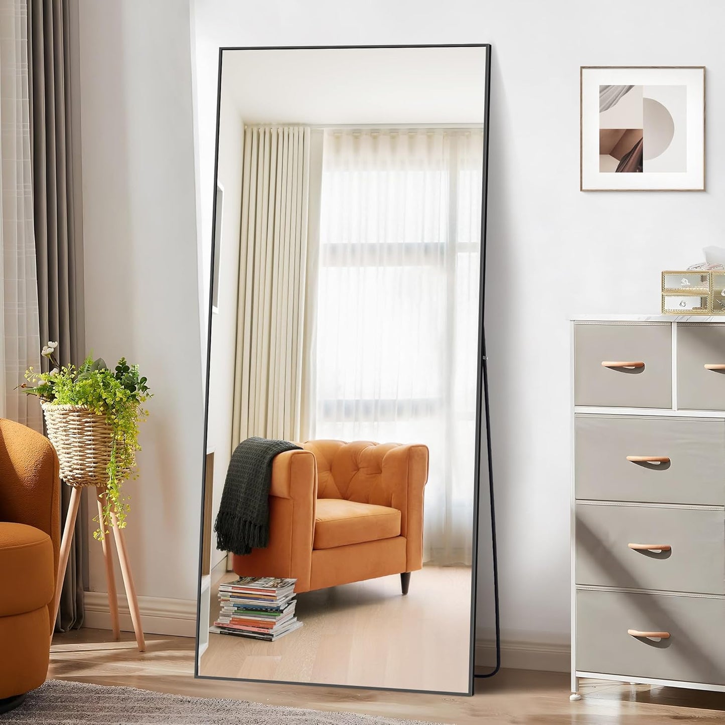 Vloerspiegel – Full Body Spiegel – Staande Spiegel – Grote Spiegel – Zwarte Spiegel – Extra Groot 193 x 86 cm – Ultradun Aluminium Frame – Vrijstaand en Ophangbaar