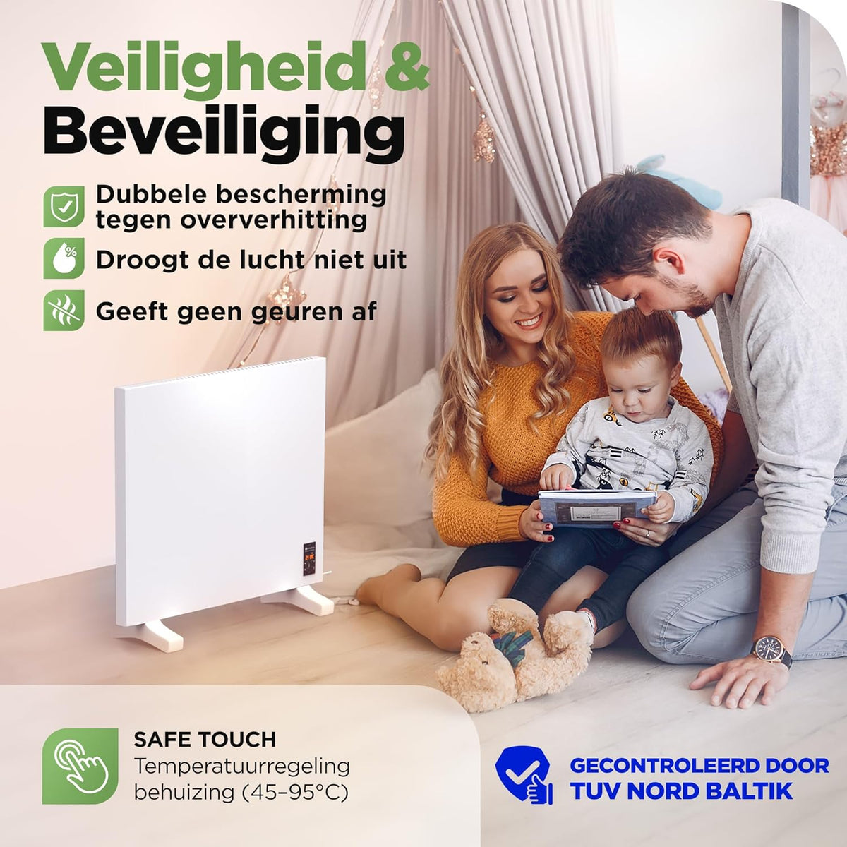 Infrarood verwarmingspaneel – Infrarood paneel – Elektrische kachel – Convectorkachel – Elektrische verwarming – Staand model – WiFi bediening – 270 W voor ruimtes tot 7 m²
