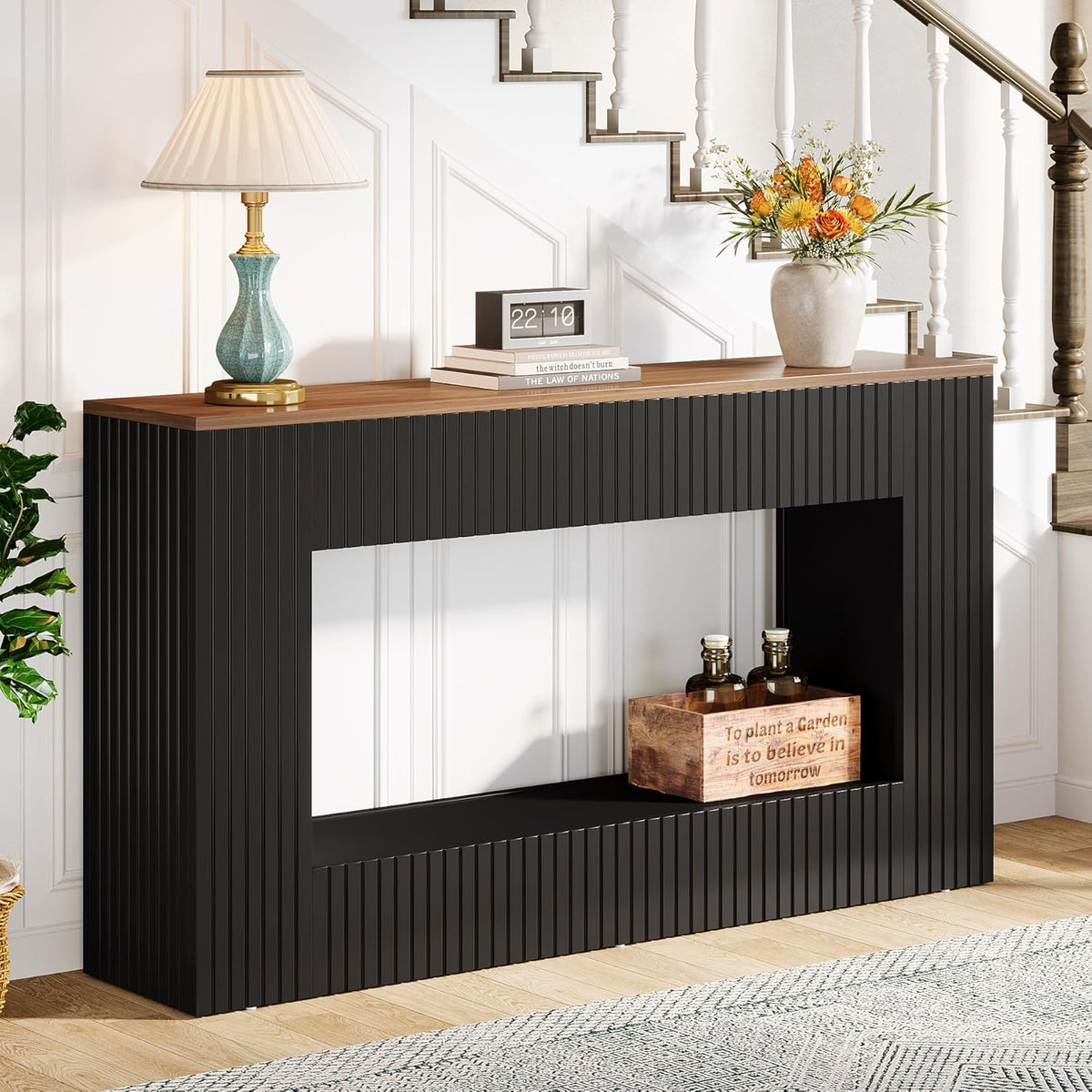 Tribesigns Modern Console Table, 140cm Wooden Entrance Table with Storage, Narrow Long Bench Table Behind Sofa for Living Room, Foyer, Hallway, Black
