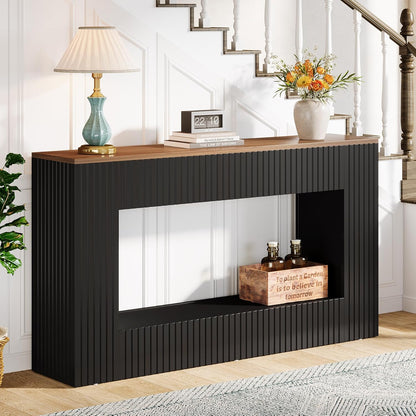 Tribesigns Modern Console Table, 140cm Wooden Entrance Table with Storage, Narrow Long Bench Table Behind Sofa for Living Room, Foyer, Hallway, Black