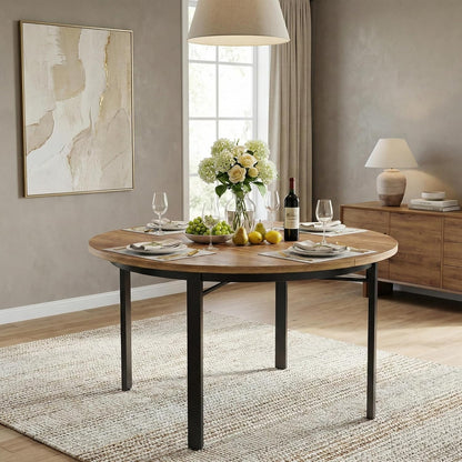 Lailang 119cm Eettafel, Eetkamertafel Ovaal, Kitchen Dining Table, Houten Eettafel, Dining Table For 6 People, 119 x 119 x 76 cm, Bruin