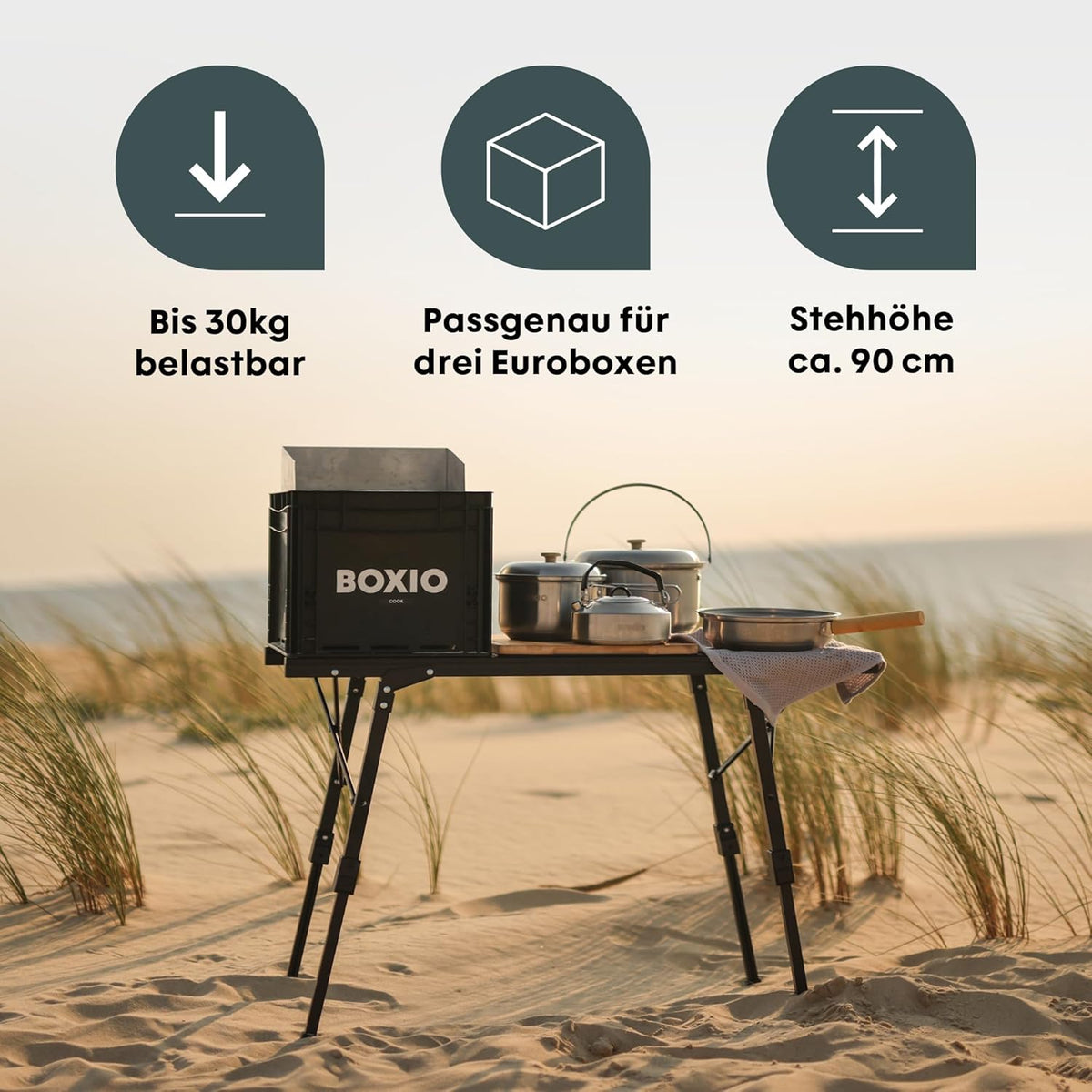 BOXIO - Tafel: inklapbare campingtafel 88 x 40 cm, weerbestendig, stabiel en opvouwbaar, in hoogte verstelbare outdoor tafel voor camping, tuin, balkon en camper accessoires, kleine tafel incl. tas